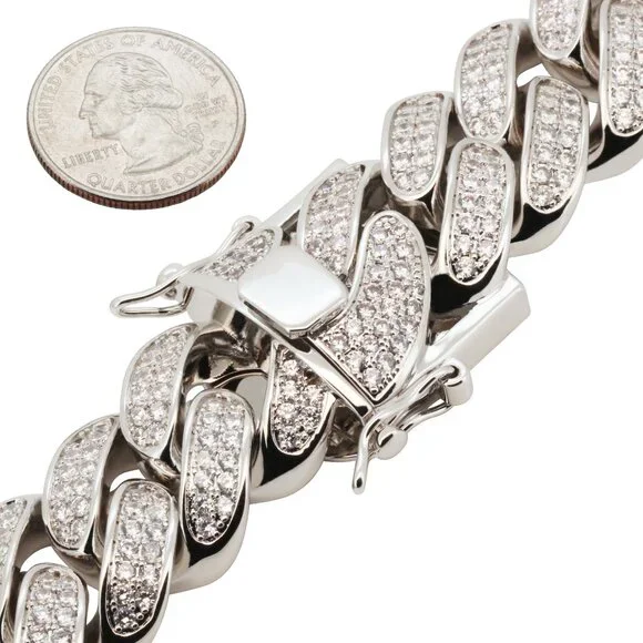 14k Yellow/White GP AAA CZ 24mm Cuban Link Chain Necklace Bracelet 9”-30”
